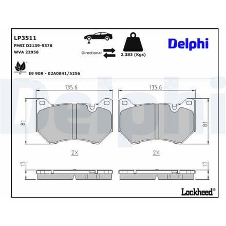 Remblokkenset, schijfrem DELPHI LP3511