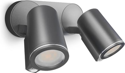 LED Buiten Spots met Sensor en Bluetooth – 2x GU10, 90° IR Sensor, 10m Bereik, Aluminium, IP44, Voor Tuin en Oprit