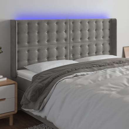 vidaXL - Hoofdbord - LED - 163x16x118/128 - cm - fluweel - lichtgrijs