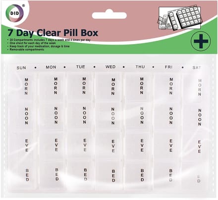 DID Medicijnen doos/pillendoos - 28-vaks - wit - 17 cm - Geneesmiddelen bewaarbox