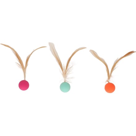 3 Stuks Kat Stuiterbal Interactieve Zachte Flexibele Kattenballen met Veren voor Katten Kitten beige