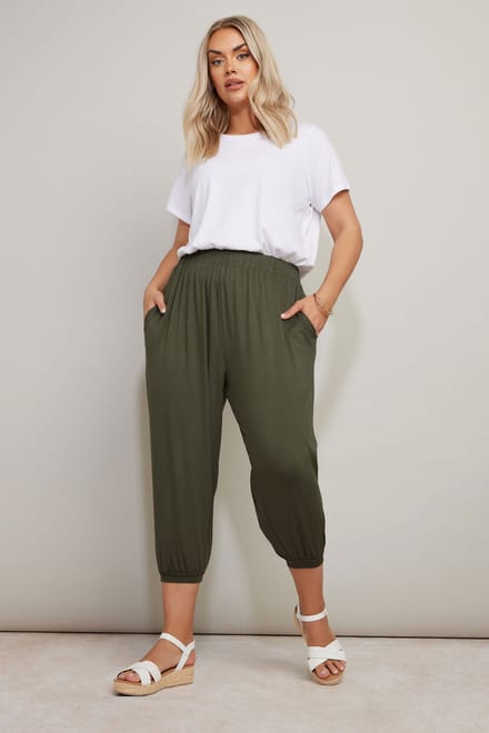 Yours Cropped Harembroek Van Jersey In Kakigroen Size 48