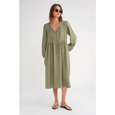 V-hals Midi-jurk met striksluiting