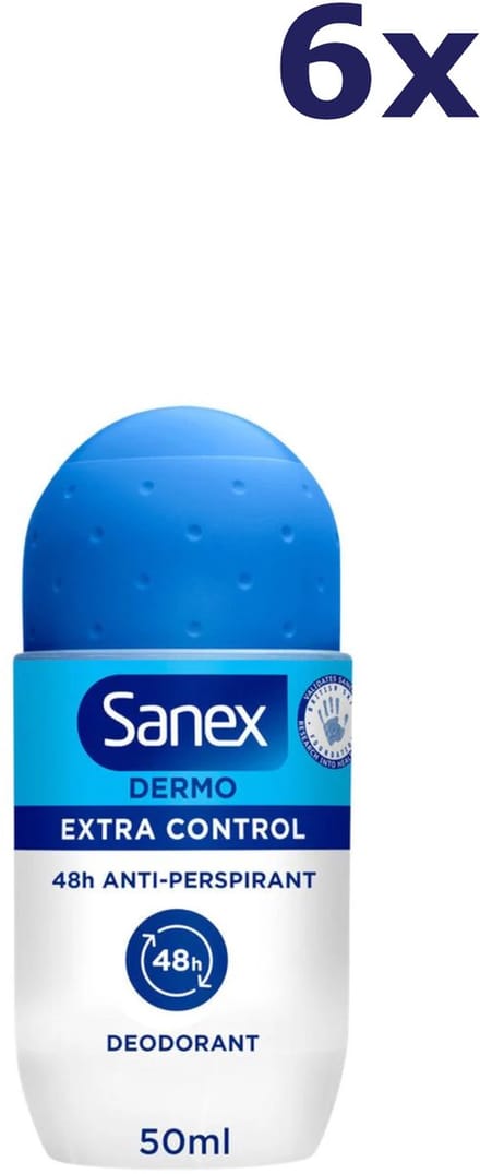 Sanex Deodorant Roller Dermo Extra Control - 6 x 50 ml - Voordeelverpakking