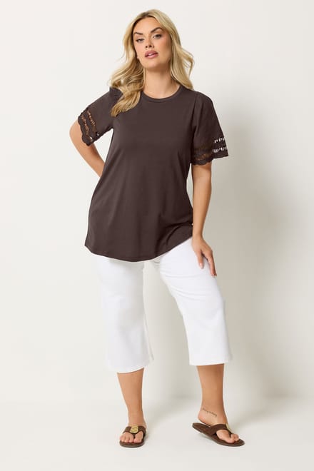 Yours Bruin Tshirt Met Engels Kantwerk En Engelenmouwen Size 44