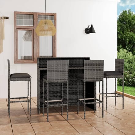 vidaXL - 5-delige - Tuinbarset - met - kussens - grijs