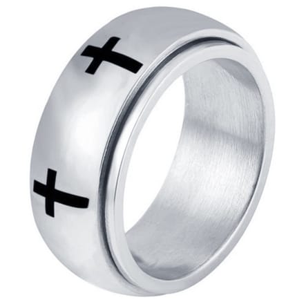 Edelstaal heren ring Spinning Cross Zilverkleurig-20mm