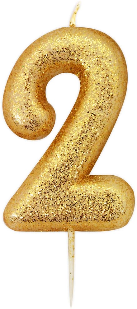 ANNIVERSARY HOUSE - Glitter gouden cijferkaars 2 van 8,5 cm met prikker