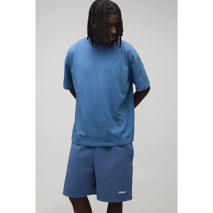 Heren Sport Naaddetail Oversized T-shirt & Baggy Short Set | Slate Blue | Size Medium
