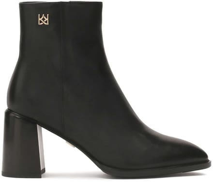Black leather boots with a wide heel
