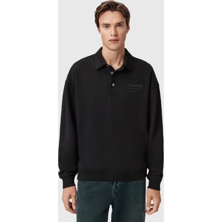 AllSaints Xander Sweat Polo Jet Black Größe: S | Longsleeves Outlet | Herren | Schwarz