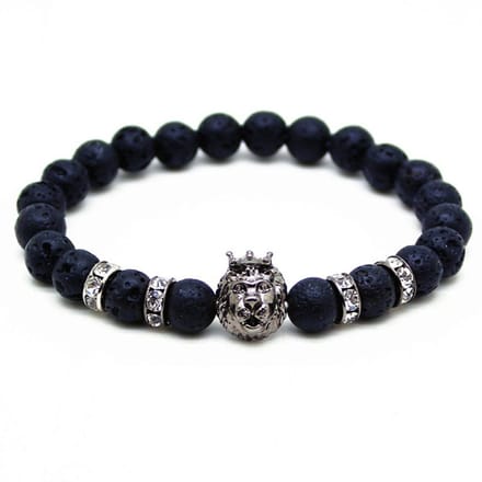 Memphis kralen armband mannen Lavasteen Lionhead Grey