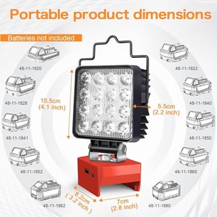 Acculamp 48W 4800LM met Draadloze LED-Spot en USB-Oplaadfunctie