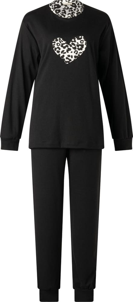 Lunatex dames pyjama interlock - maat S - Panter hart - zwart