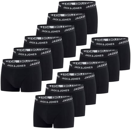 Jack & Jones Heren Boxershorts 12 Pack Basic Trunks Zwart L Ondergoed met Elastische Softband