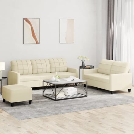 vidaXL - 3-delige - Loungeset - met - kussens - kunstleer - crème