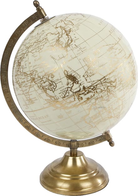Decoratieve Wereldbollen - Wereldbol Op Voet L Crème/goud 20x20x30cm