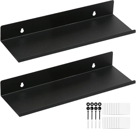 2 Stuks Muurbevestigd met Schroeven en - 30cm Zwarte Floating Plank