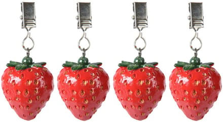 Decoris tafelkleedgewichtjes/hangers - 4x - aardbei - kunststeen - rood