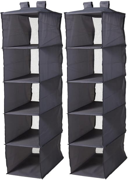 Redcliffs opbergkast - 2x - 5 planken - donkergrijs - polyester - opvouwbaar - kledingkast/organizer