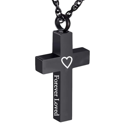 Fako Bijoux® - Ketting - Ashanger / Assieraad - Kruis Forever Loved - RVS - Staal - Zwart
