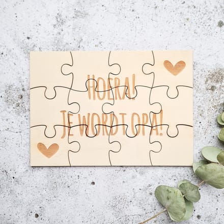 Houten puzzel A5 | Zwangerschapsaankondiging | Hoera! Je wordt opa!
