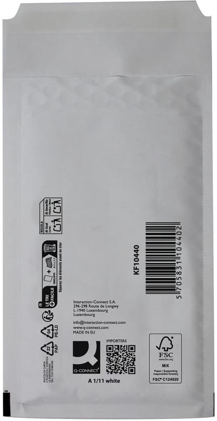 Q-CONNECT luchtkussenenveloppen, wit, 1-A, 120 x 175 mm, doos van 200 stuks
