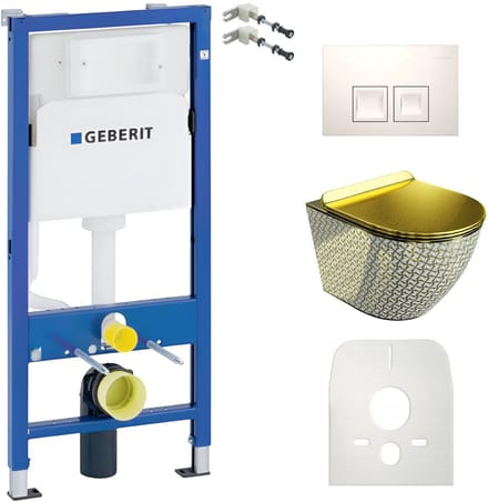 Lavita Duofix Basic inbouwframe + wand diepspoel WC Sofi Slim Golden Never randloos + WC Sitz + bedieningsplaat Delta 25 Weißer bedieningsplaat