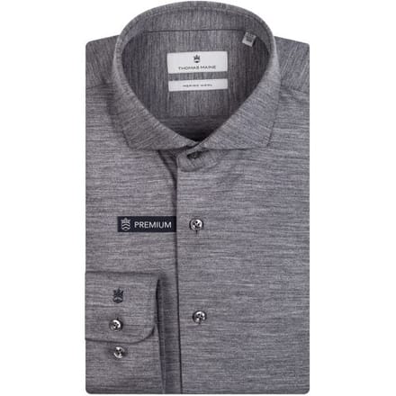 Thomas Maine Overhemd Roma Modern Kent Jersey Merino Soft Grey / male