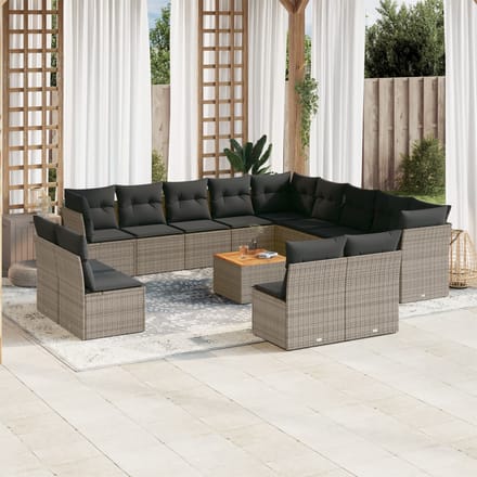 vidaXL - 14-delige - Loungeset - met - kussens - poly - rattan - grijs