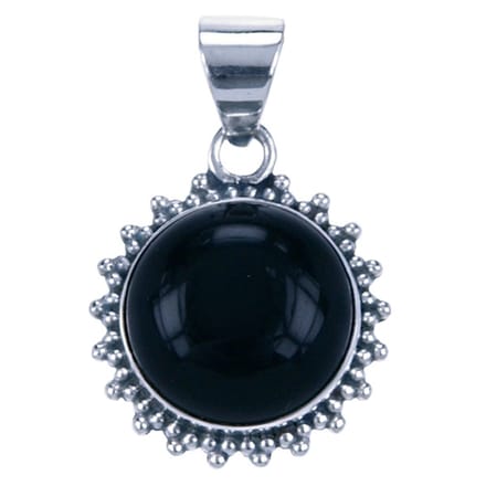 Zilveren Onyx rond met kartelrand ketting hanger