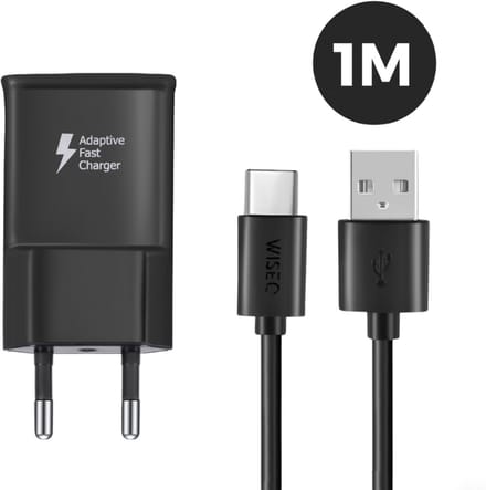 WiseQ USB C Oplader - Geschikt voor Samsung Galaxy - 18W Adaptive Fast Charging - Met Oplaadkabel 1 Meter - Zwart