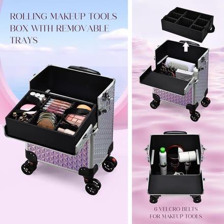 Make-up Koffer - Cosmetica Trolley - Professioneel Gebruik - Modulair 5-in-1 - Extra Groot - Glanzend Roze