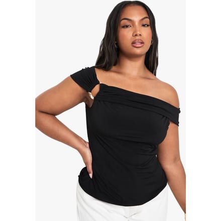 boohoo Dames Plus afwerkingsdetail off-shoulder top | Black | Maat: 26