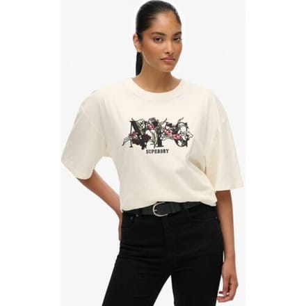 Superdry Night Garden Oversized T-shirt White Grootte: 34