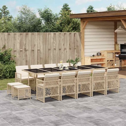 vidaXL - 15-delige - Tuinset - met - kussens - poly - rattan - beige
