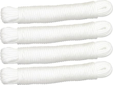 AMIG Touw - 4x - 20 meter - D3mm - polypropyleen - 50 kg - wit - waslijn - tuin
