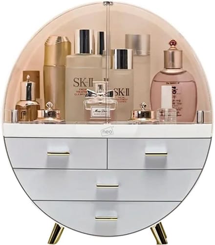 Ronde Make-up Organizer met 3 Lades - Cosmetica Opbergkast in Gebroken Wit