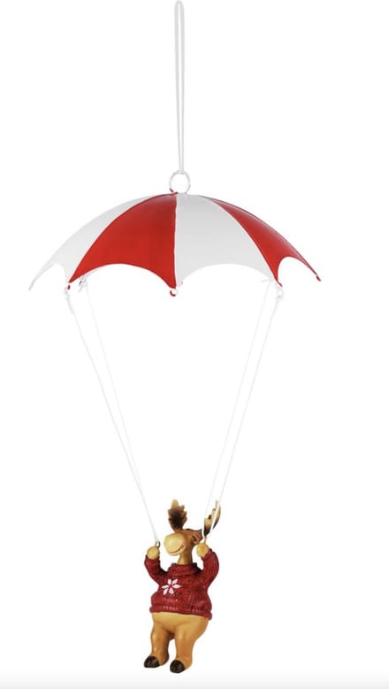 Hanger rendier aan parachute rood wit polyresin 16x16x27cm | A205207-2 | Dekoratief