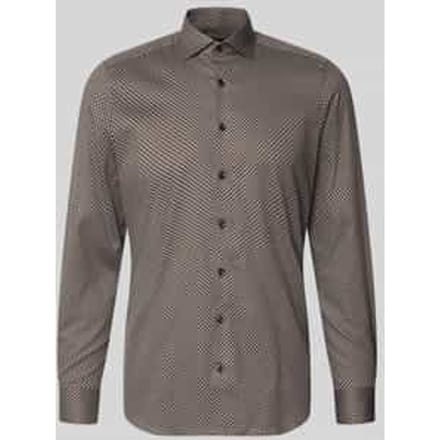 OLYMP Level 5 body fit overhemd - dobby - bruin met wit dessin - Strijkvriendelijk - Boordmaat: 43 (EU maat: XL)