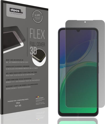dipos FLEX – Matte Privacy Screenprotector geschikt voor Vivo Y21 5G | Volledige Schermbescherming | Case-Friendly
