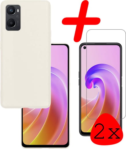 Hoesje Met 2x Screenprotector - Geschikt voor OPPO A96 - Sterk & Shockproof - Back Cover - Siliconen Case - Telefoon Hoes - Wit