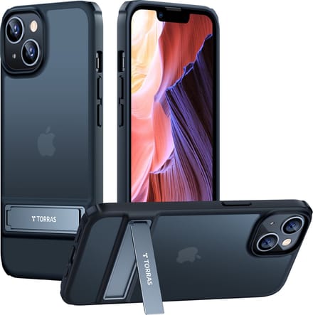 Torras geschikt voor iPhone 14 Plus Kickstand & Soft rand hoesje - Mat Zwart