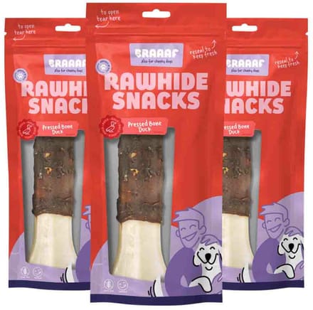 Braaaf Hondensnack Geperst Bot Eend 20 cm - 3 x 175 gr - Voordeelverpakking