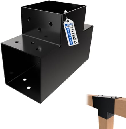 GeZu Impex Paalverbinder T 71 x 71 mm | T Gecoat Zwart Poeder Pergola Hoekverbinding T-Vorm 3-Balk Paalverbinder