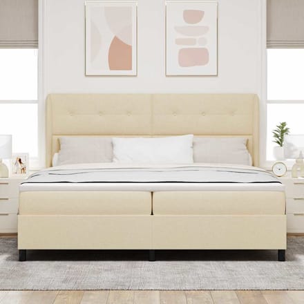 vidaXL - Boxspring - bed - met - hoofdeinde - Crème - 200 - x - 200 - cm - Stof