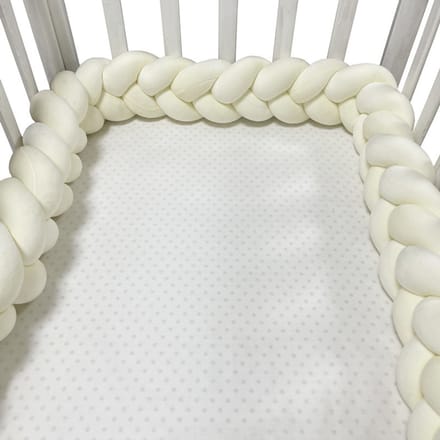 Gevlochten Baby Bed Bumper – Bedomrander / Boxomrander / Bedbumper – Velvet Polyester – 3 Meter – Crème