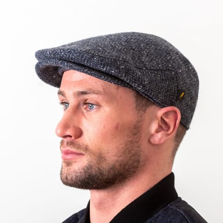 Hatman of Ireland Traditional Flat cap 100% Donegal Tweed Blue Herringbone maat Medium (58cm)