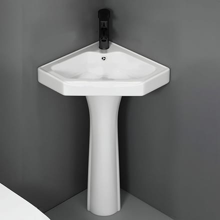 Hoekbadkamer Wastafel - Staande Keramiek - Ruimtebesparend Ontwerp - Inclusief Kraan - 38cm - Wit