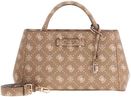 GUESS handtas schoudertas Carrie Logo Girlfriend Satchel Biscotti Logo beige